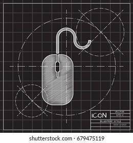 Vector blueprint computer mouse icon on engineer and architect background. Business collection 
