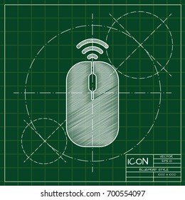 Vector blueprint computer mouse icon on engineer and architect background . Business collection 