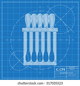 Vector blueprint cotton swabs icon on engineer or architect background.  