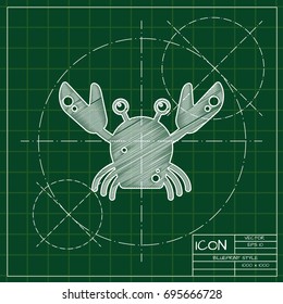 Vector blueprint crab icon on engineer and architect background  