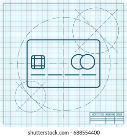 Vector blueprint credit card icon on engineer and architect background . Business collection 