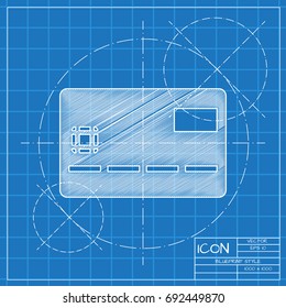 Vector blueprint credit card icon  on engineer and architect background . Business collection 