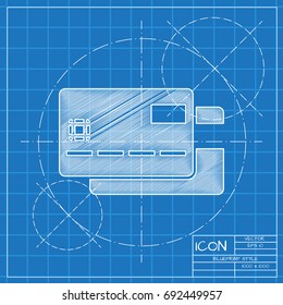 Vector blueprint credit card icon  on engineer and architect background . Business collection 
