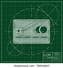 Vector blueprint credit card icon on engineer and architect background  . Business collection 