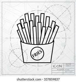 Vector blueprint of cupcake icon on engineer or architect background 
