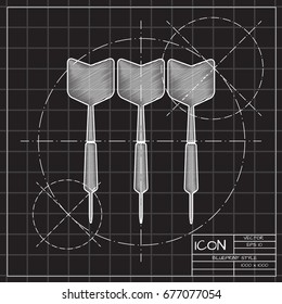 Vector blueprint darts icon on engineer and architect background 