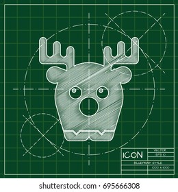 Vector blueprint deer icon on engineer and architect background  