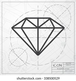 Vector blueprint of diamond icon on engineer or architect background 