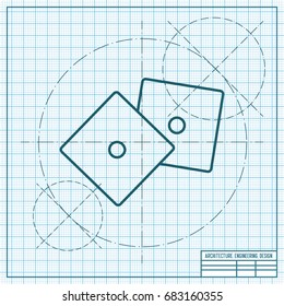 Vector blueprint dice icon on engineer and architect background