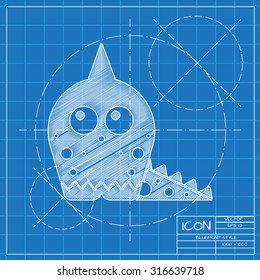 Vector blueprint dinosaur lizard icon on engineer or architect background.  