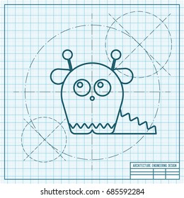 Vector blueprint dinosaur monster icon on engineer and architect background 
