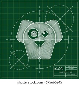 Vector blueprint dog icon on engineer and architect background  