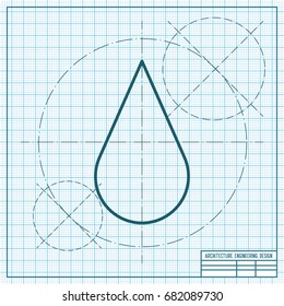 Vector blueprint drop icon on engineer and architect background 