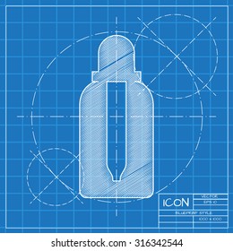 Vector blueprint dropper bottle on engineer or architect background. . Health icon 