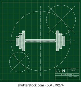 Vector blueprint dumbbell icon . Engineer and architect background. 