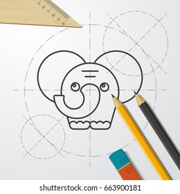 Vector blueprint elephand icon on engineer and architect background 