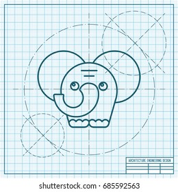 Vector blueprint elephand icon on engineer and architect background 