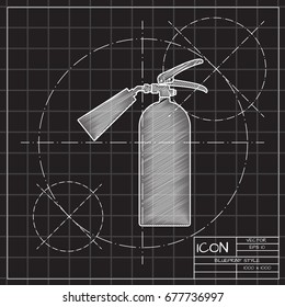 Vector blueprint fire extinguisher icon on engineer and architect background 