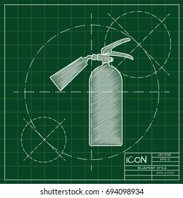 Vector blueprint fire extinguisher icon on engineer and architect background  