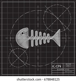 Vector blueprint fishbone icon on engineer and architect background 