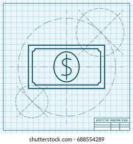 Vector blueprint flat money icon on engineer and architect background. Business collection 