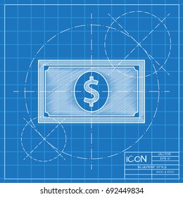 Icono plano del dinero del Vector en el fondo del ingeniero y del arquitecto. Colección empresarial 
