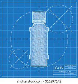 Vector blueprint flavoring bottle on engineer or architect background.  . Kitchen icon 