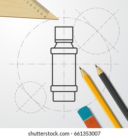 Vector blueprint flavoring bottle on engineer and architect background . Kitchen icon 