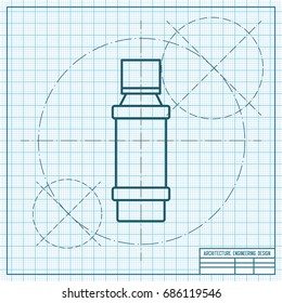 Vector blueprint flavoring bottle on engineer and architect background . Kitchen icon 