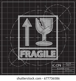 Vector blueprint fragile icon on engineer and architect background 