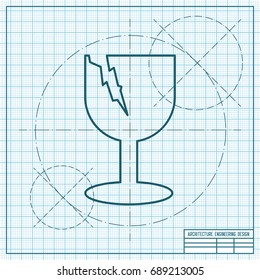 Vector blueprint fragile icon on engineer and architect background 