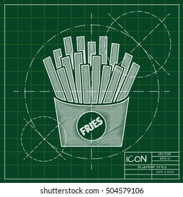 Vector blueprint franch fries icon . Engineer and architect background. 