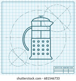 Vector blueprint franch press icon on engineer and architect background 