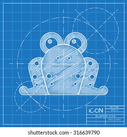 Vector blueprint frog icon on engineer or architect background.  