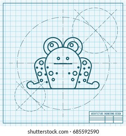 Vector blueprint frog icon on engineer and architect background 