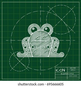 Vector blueprint frog icon on engineer and architect background  