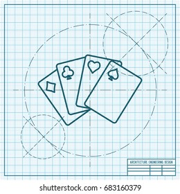 Vector blueprint game cards icon on engineer and architect background 