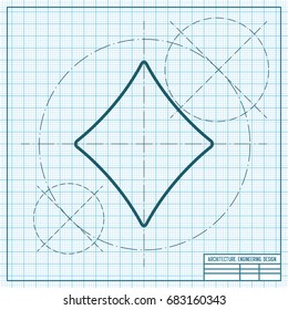 Vector blueprint game rhombus icon on engineer and architect background 