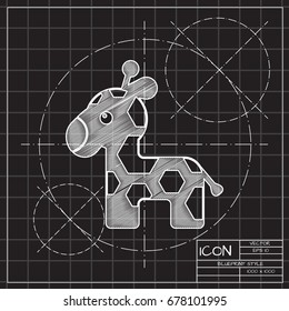 Vector blueprint giraffe icon on engineer and architect background 