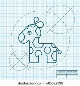 Vector blueprint giraffe icon on engineer and architect background