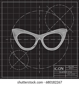 Vector blueprint Glasses Icon on engineer and architect background. Color flat style. Fashion illustration 