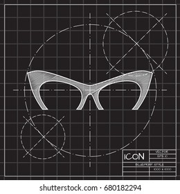 Vector blueprint Glasses Icon on engineer and architect background. Color flat style. Fashion illustration 
