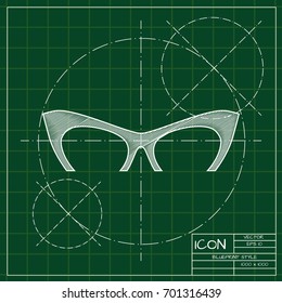 Vector blueprint Glasses Icon on engineer and architect background . Color flat style. Fashion illustration 