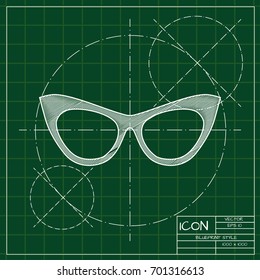 Vector blueprint Glasses Icon on engineer and architect background . Color flat style. Fashion illustration 