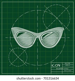 Vector blueprint Glasses Icon on engineer and architect background . Color flat style. Fashion illustration 