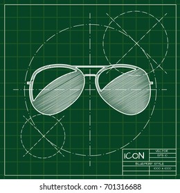 Vector blueprint Glasses Icon on engineer and architect background . Color flat style. Fashion illustration 
