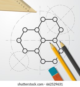 Vector blueprint graphene icon on engineer and architect background . Science illustration 