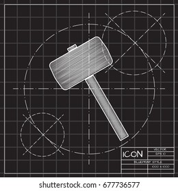 Vector blueprint hammer icon on engineer and architect background 