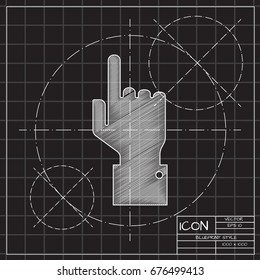 Vector blueprint hand pointer icon on engineer and architect background 