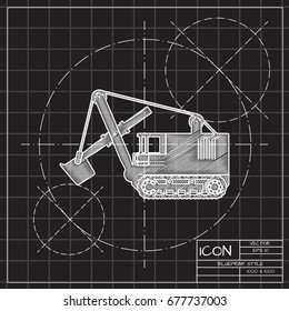 Vector blueprint heavy machine icon on engineer and architect background 